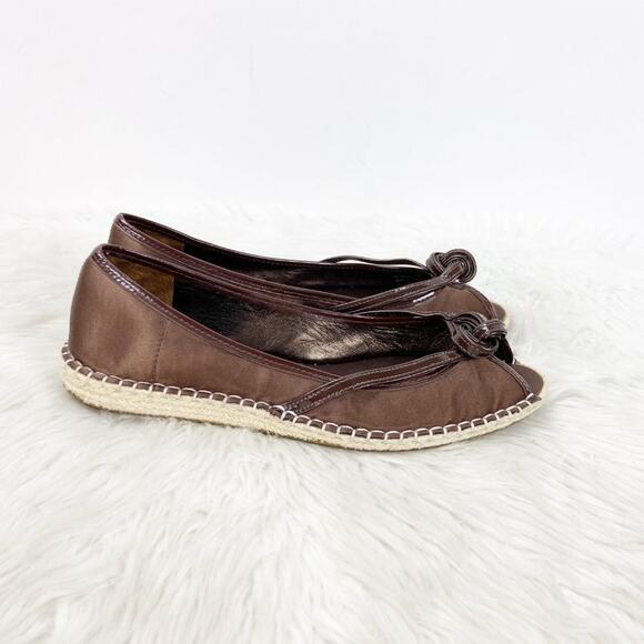 Cole Haan G Series 8 B Womens Brown Satin Peep Toe Espadrille Flats - Picture 2 of 8